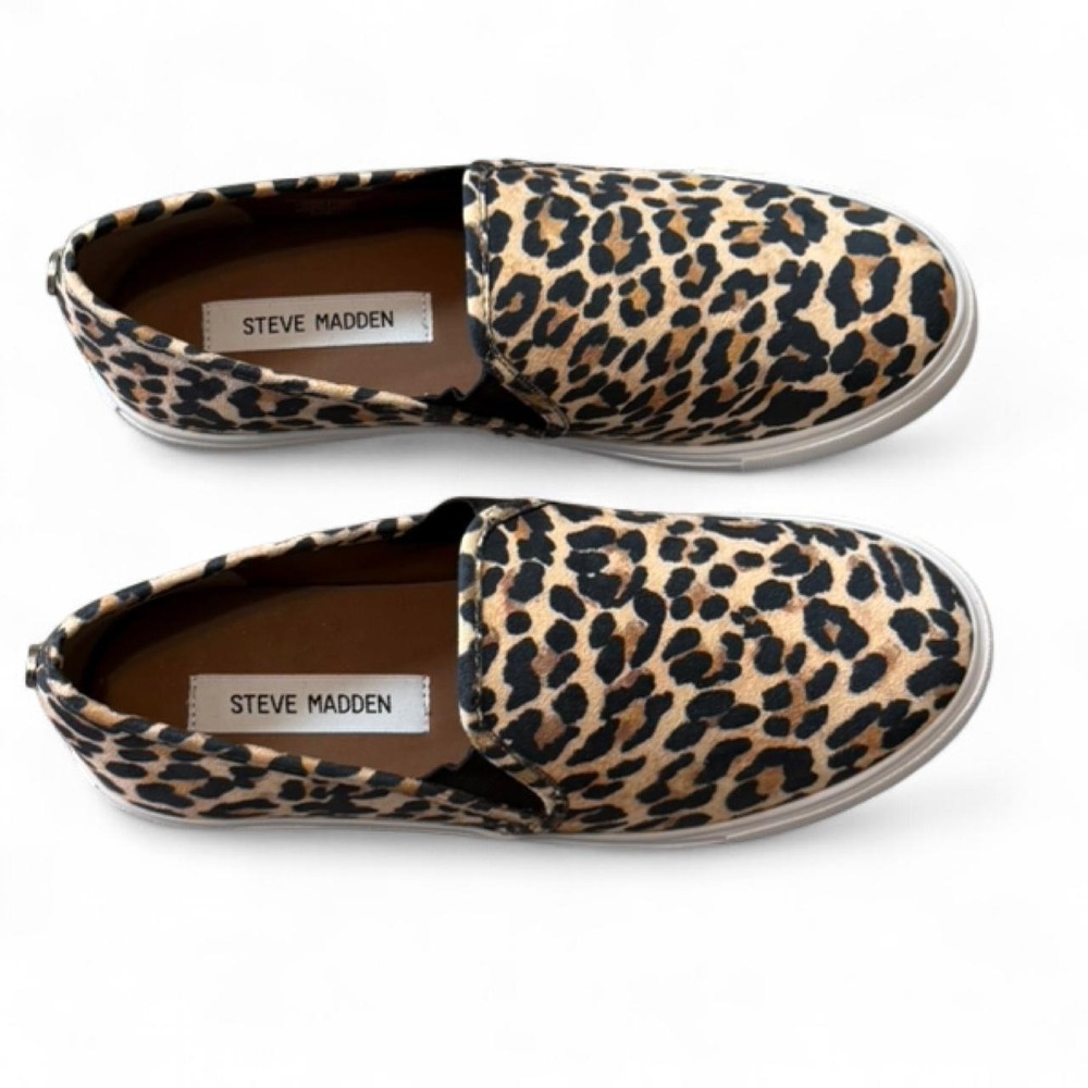 Steve Madden Safary Leopard Print Canvas Slip‎ On Sneakers, Women's Size 8.5